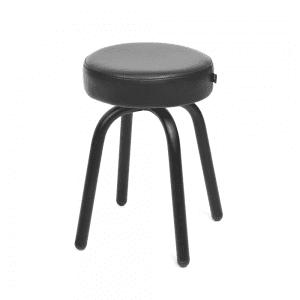 czarny stołek taboret metalowy z tapicerowanym siedziskiem