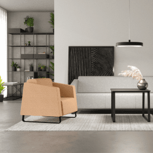 nowoczesny fotel i sofa 3 osobowa do biura z czarnym stolikiem