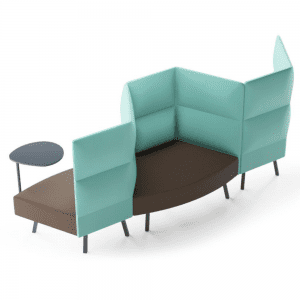 meble akustyczne do powierzchni wspólnych sofa obustronna ze stolikiem turkusowe oparcie akustyczne