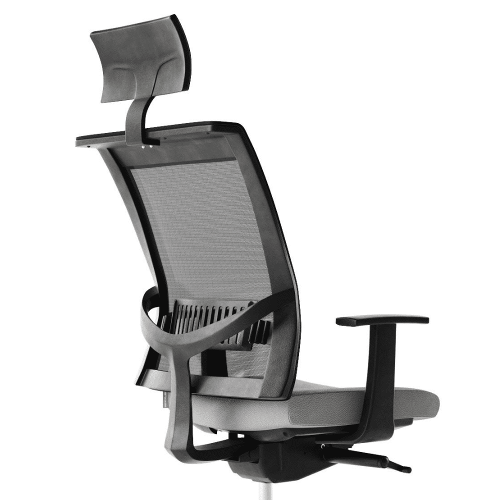 ergonomiczny fotel do biura z oparciem siatkowym zagłówkiem podparciem lędźwiowym regulowanymi podłokietnikami i mechanizmem synchro