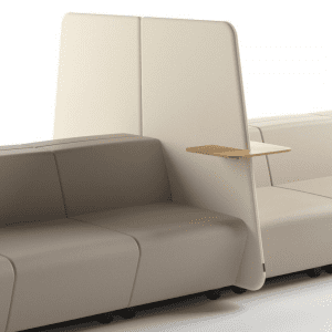 sofa systemowa dwustronna z parawanem akustycznym i stolikiem