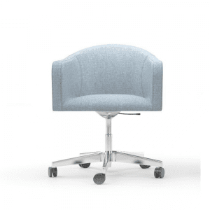 niebieski fotel konferencyjny na kółkach podstawa aluminiowa
