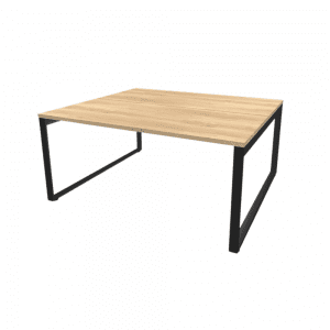 biurko bench na płozach, stelaż w postaci czarnej ramy zamkniętej blat dzielony z płyty melaminowej biurko bench Ogi Q