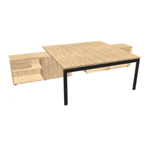 biurko podwójne bench z jednej strony oparte na szafkach stelaż czarny płyta melaminowa drewnopodobna OGI U