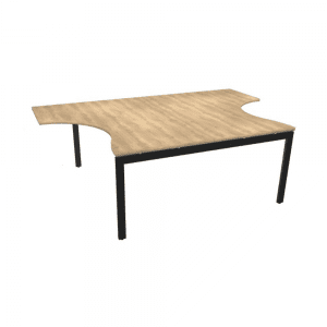 biurka narożne połączone w zestaw bench czarny stelaż metalowy łukowe wcięcie w blacie melaminowym OGI U Proste i stabilne biurko bench