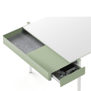 zielona metalowa szuflada do biurka ZEDO z dodatkową niszą na drobne przedmioty biurowe biurko w stylu agile