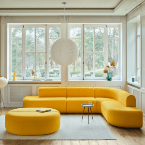 Artiko Sofa Do Biura Mdd zestaw sofa narożna i pufa w kolorze żółtym mały stoku na trzech nogach biurowa sofa systemowa ARTIKO