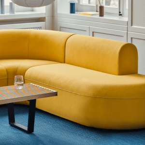 Artiko Sofa Do Biura Mdd żółta sofa do biura stolik loftowy z blatem ażurowym biurowa sofa systemowa ARTIKO