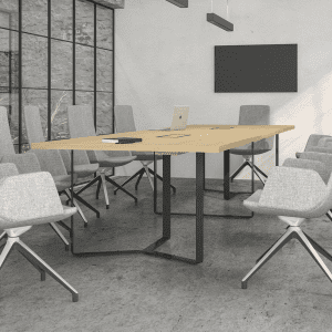Stół Konferencyjny dla 10 osób blat prostokątny antracytowy stelaż metalowy obrotowe fotele konferencyjne PLANA