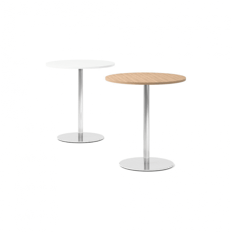 Stolik z okrągłym blatem SITO podstawa chrom blat biały lub drewnopodobny okrągły stolik kawowy SITO